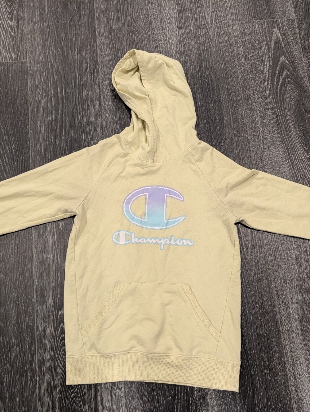 Champion Kids Hoodie in Pale Yellow with Pastel Logo